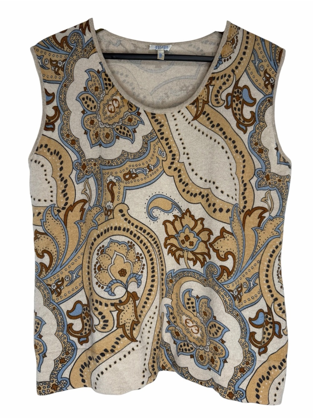 Escada Sport 100% Cashmere Paisley Sweater Shell Sleeveless Knit Top XL Y2K